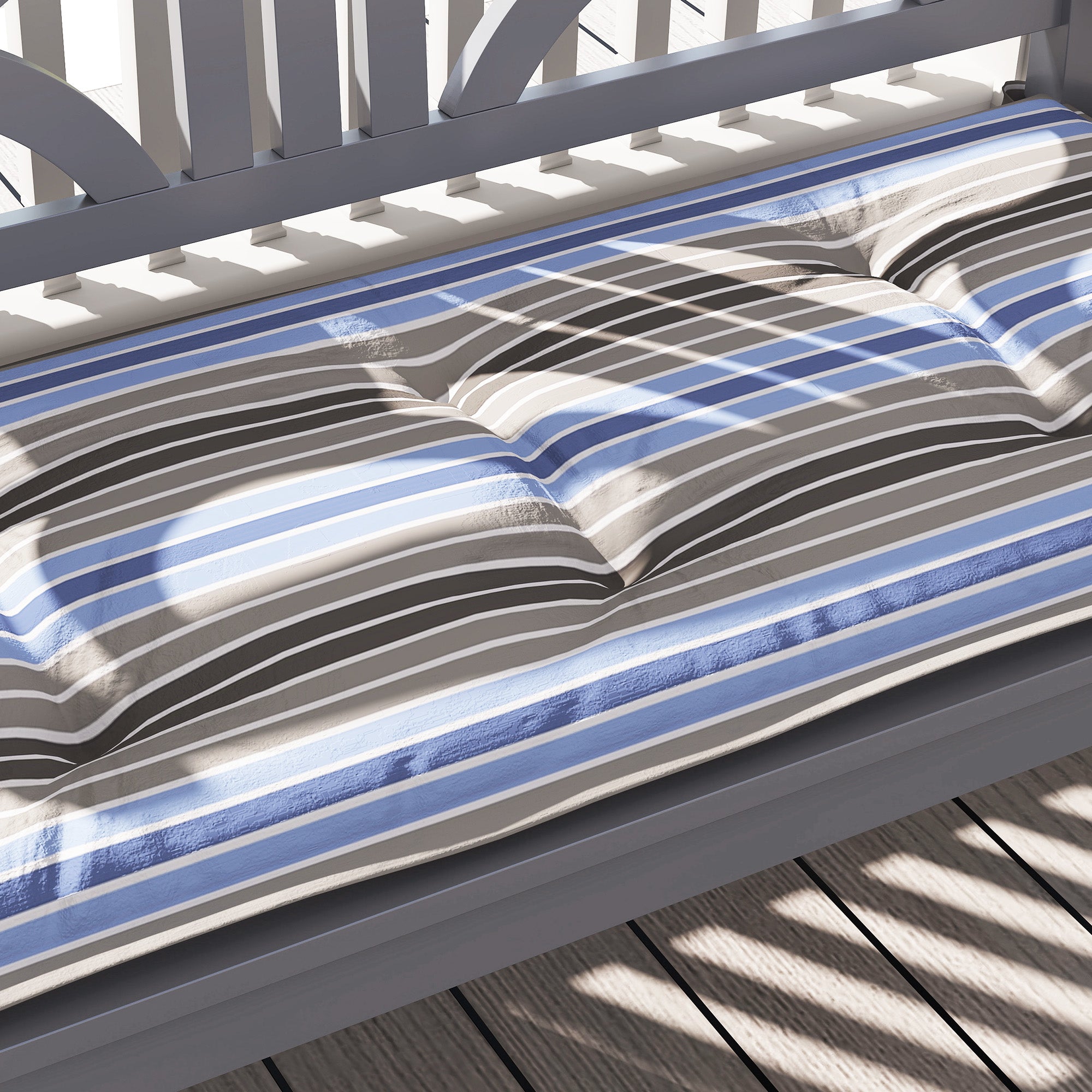 Set of 2 Garden Bench Cushions for 2 Seater Bench 120x50x5 cm Rectangular Cushions for Indoor and Outdoor Waterproof with Thick Filling and Multicolor Stripes Tie Strings
