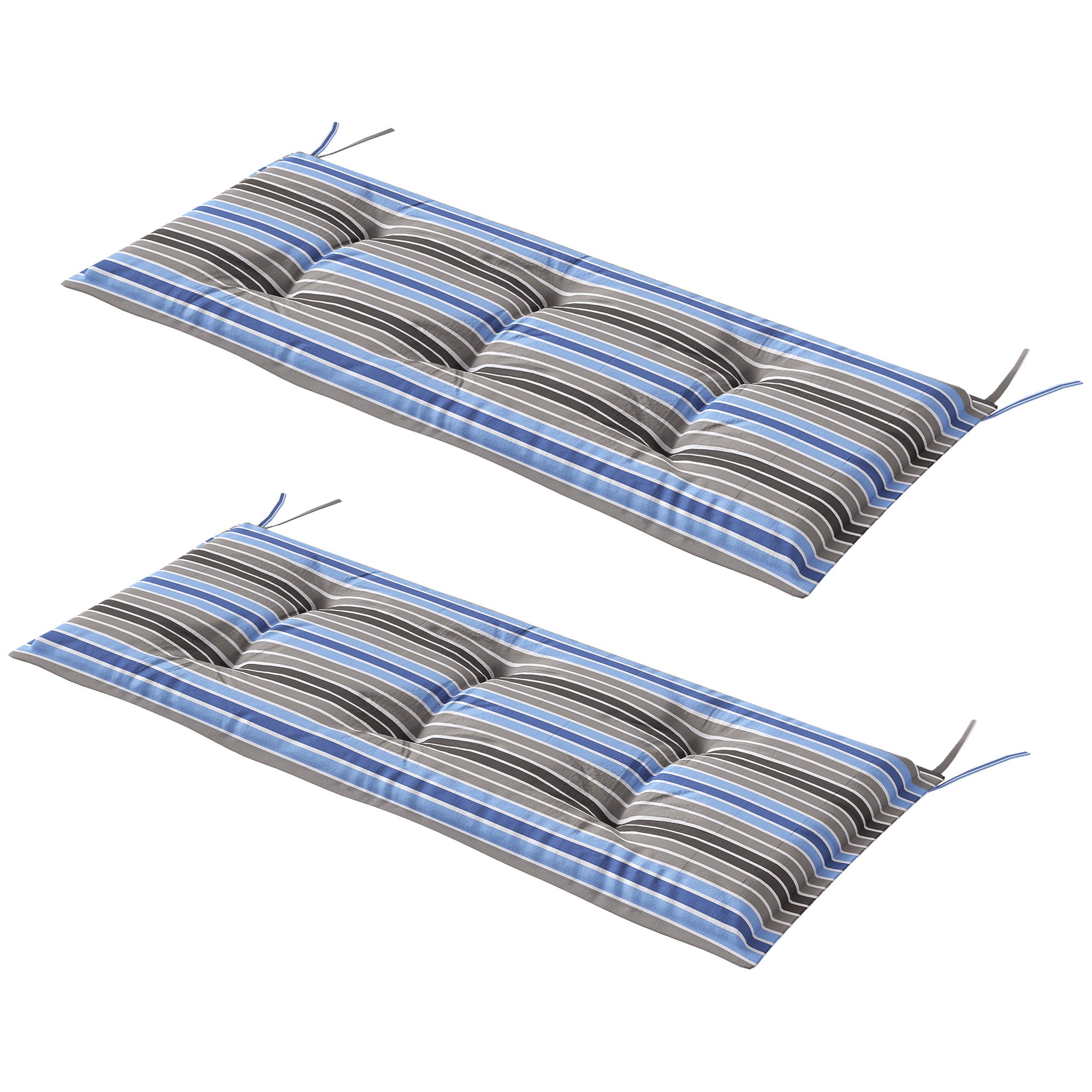 Set of 2 Garden Bench Cushions for 2 Seater Bench 120x50x5 cm Rectangular Cushions for Indoor and Outdoor Waterproof with Thick Filling and Multicolor Stripes Tie Strings