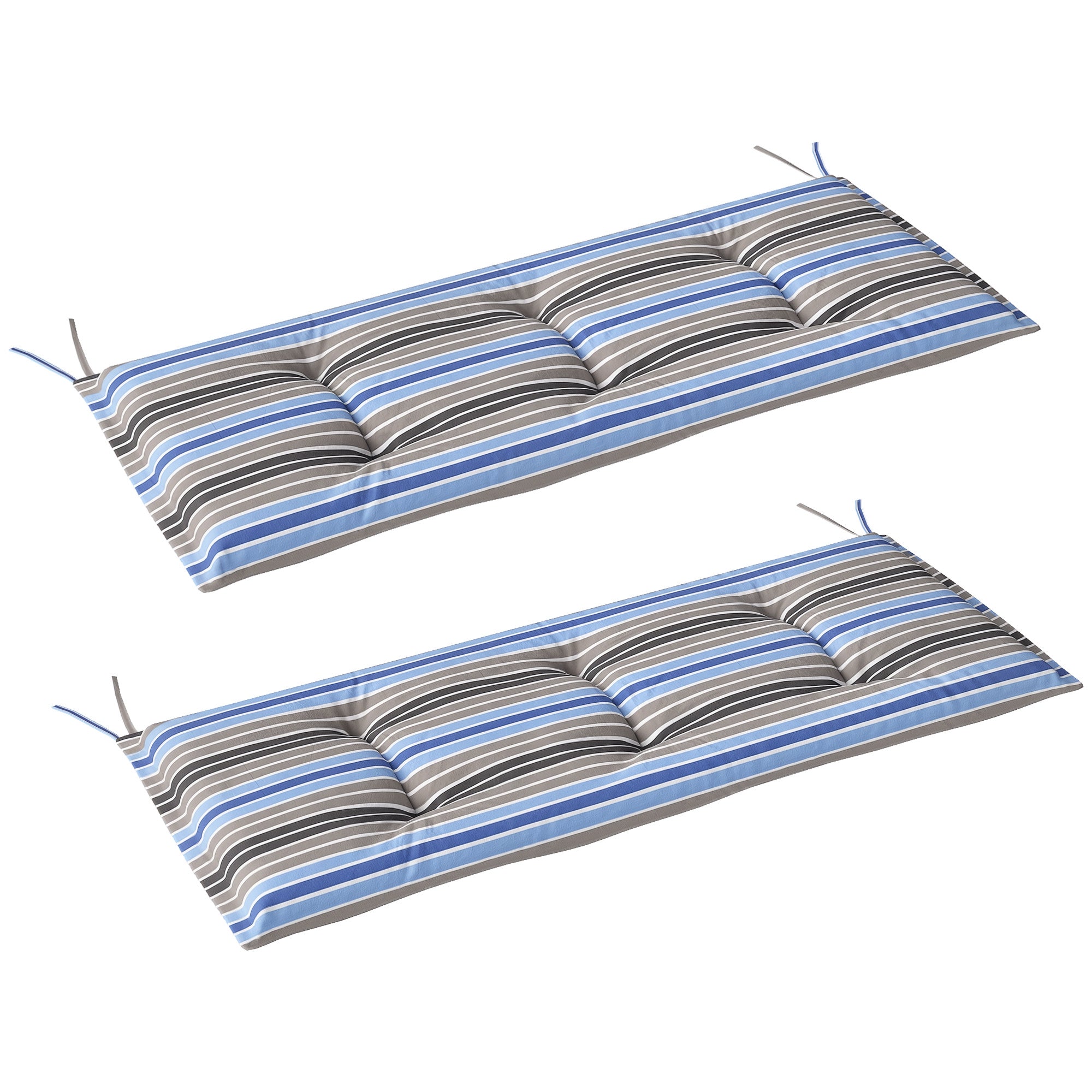 Set of 2 Garden Bench Cushions for 2 Seater Bench 120x50x5 cm Rectangular Cushions for Indoor and Outdoor Waterproof with Thick Filling and Multicolor Stripes Tie Strings