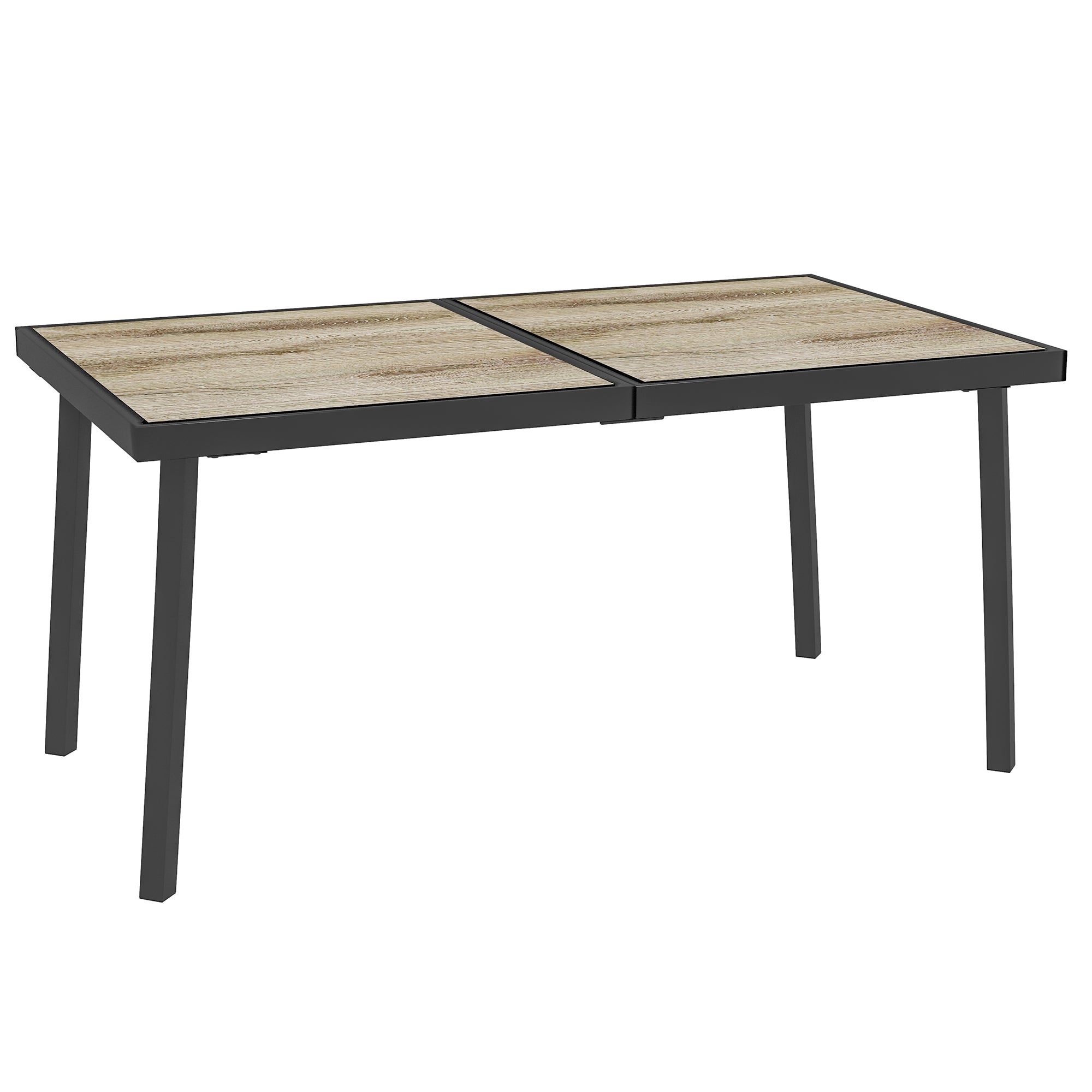 garden table, balcony table, 145 x 85 cm terrace table for 6 persons with wood look, dining table for garden, steel frame, Gray