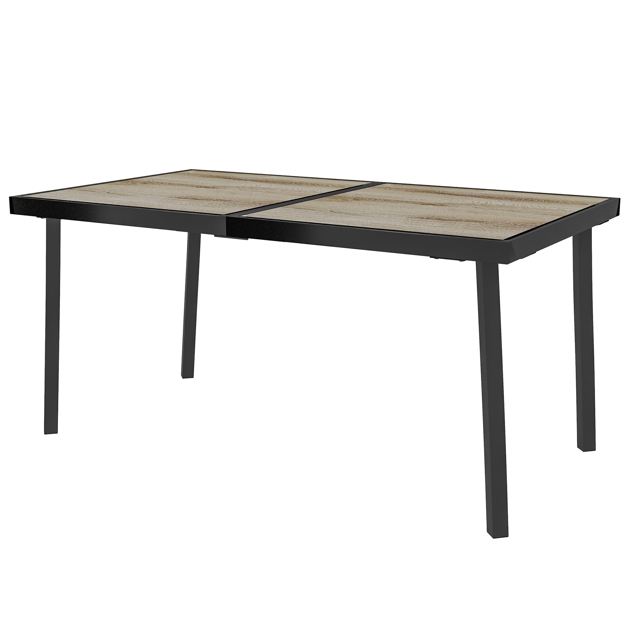 garden table, balcony table, 145 x 85 cm terrace table for 6 persons with wood look, dining table for garden, steel frame, Gray