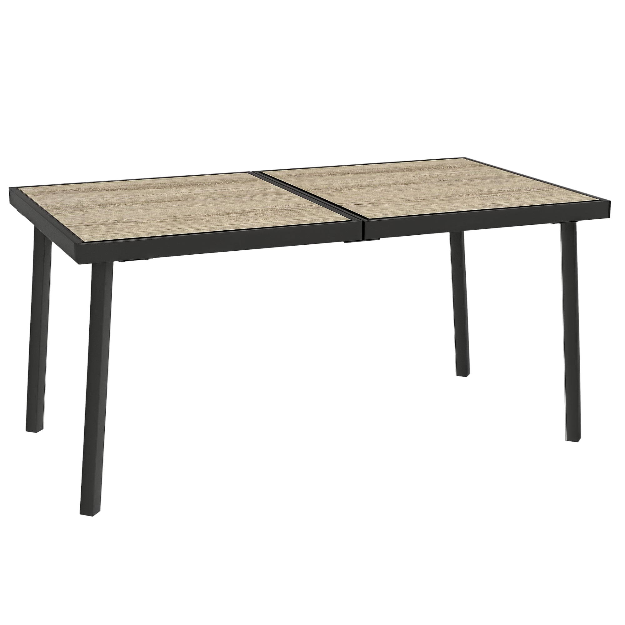 garden table, balcony table, 145 x 85 cm terrace table for 6 persons with wood look, dining table for garden, steel frame, Gray