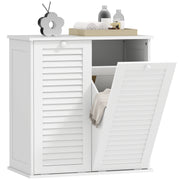 Laundry Cabinet, Bathroom Cabinet with 2 Laundry Baskets, Bathroom Cabinet with Handles, Louvered Doors Laundry Collector Bathroom Furniture for Bathroom 70cm x 38cm x 73cm White