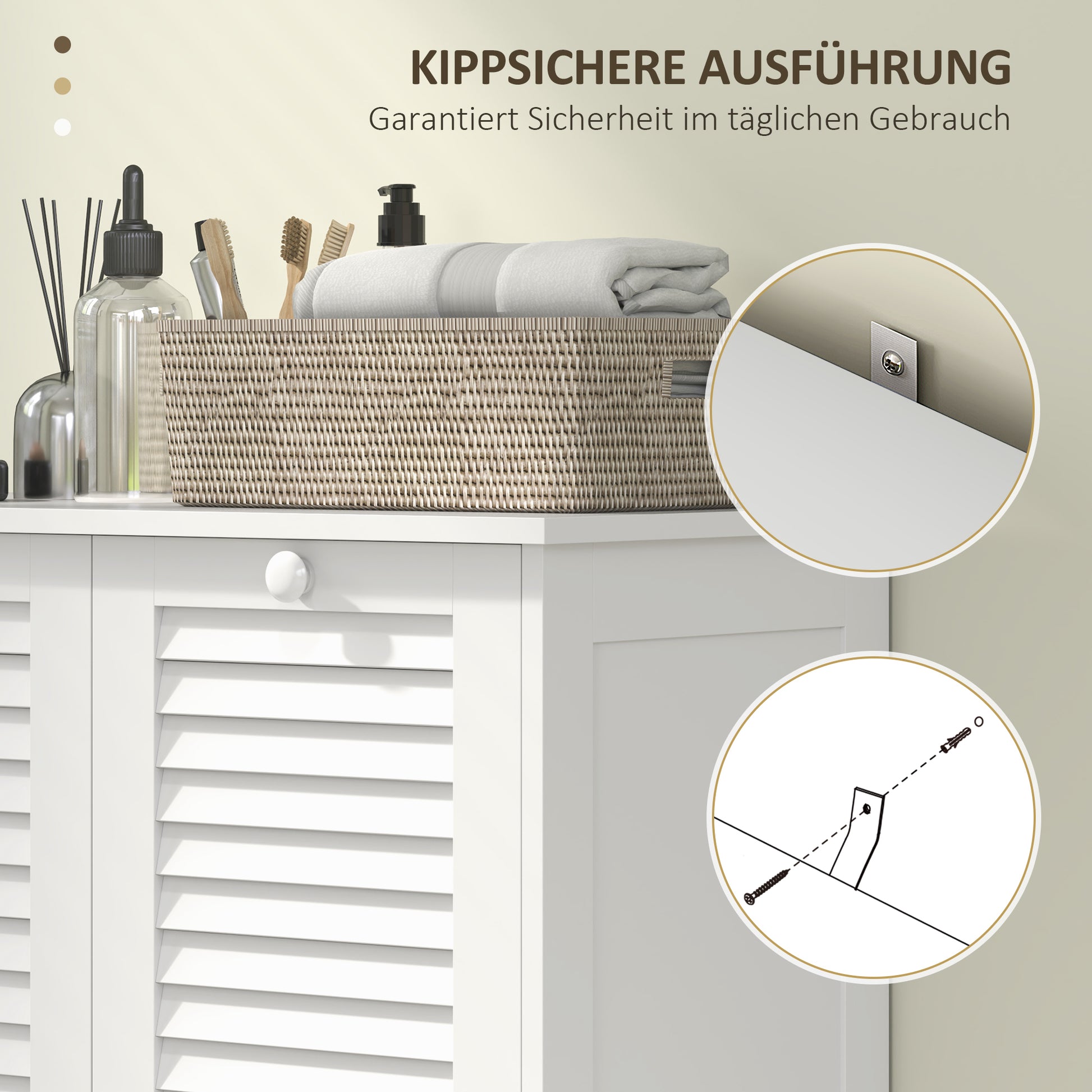 Laundry Cabinet, Bathroom Cabinet with 2 Laundry Baskets, Bathroom Cabinet with Handles, Louvered Doors Laundry Collector Bathroom Furniture for Bathroom 70cm x 38cm x 73cm White