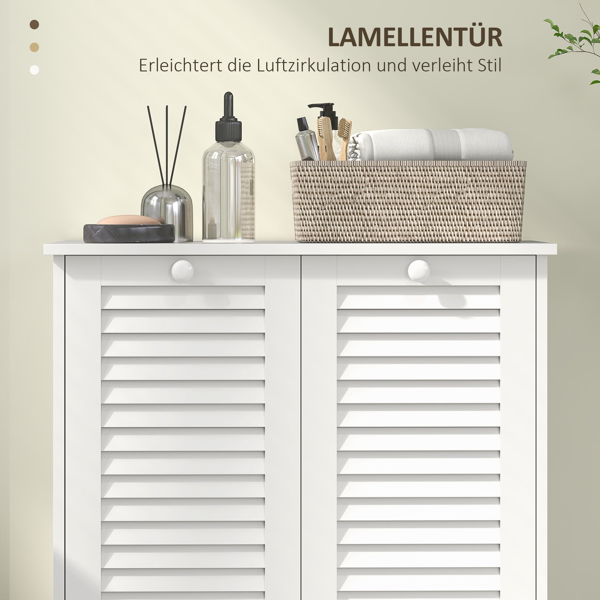 Laundry Cabinet, Bathroom Cabinet with 2 Laundry Baskets, Bathroom Cabinet with Handles, Louvered Doors Laundry Collector Bathroom Furniture for Bathroom 70cm x 38cm x 73cm White