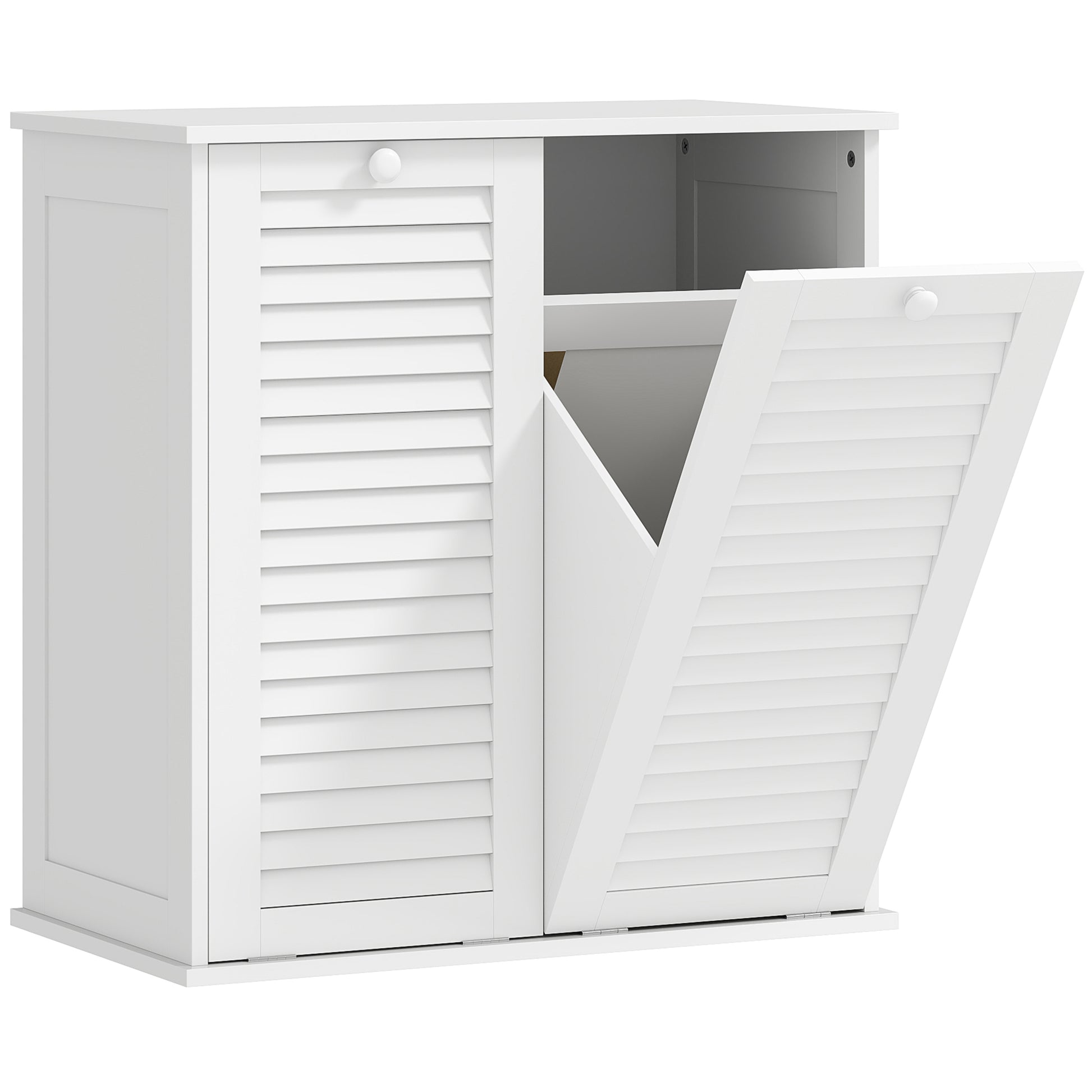 Laundry Cabinet, Bathroom Cabinet with 2 Laundry Baskets, Bathroom Cabinet with Handles, Louvered Doors Laundry Collector Bathroom Furniture for Bathroom 70cm x 38cm x 73cm White