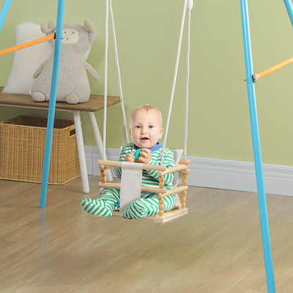 Children's Swing 9-36 Months in Wood and Cotton for Indoor and Outdoor with Adjustable Rope and Removable Pillow, 30x30x110-180 cm, Natural Wood and White Color