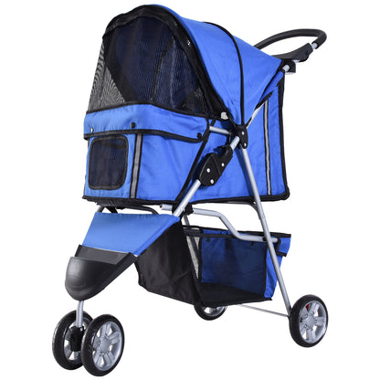 Dog Stroller Pet Stroller Foldable for Dogs & Cats Cat Stroller with Cushion Mesh Windows Cup Holder Storage Bag Cat Carrier Buggy Blue