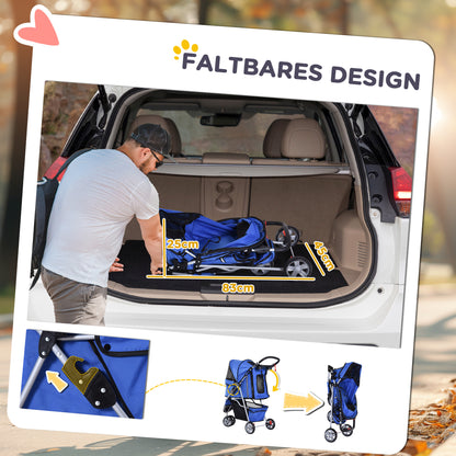 Dog Stroller Pet Stroller Foldable for Dogs & Cats Cat Stroller with Cushion Mesh Windows Cup Holder Storage Bag Cat Carrier Buggy Blue