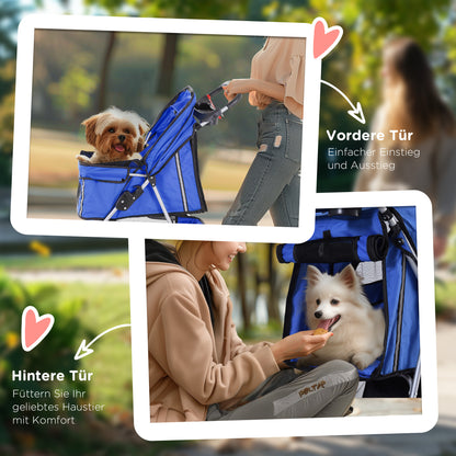 Dog Stroller Pet Stroller Foldable for Dogs & Cats Cat Stroller with Cushion Mesh Windows Cup Holder Storage Bag Cat Carrier Buggy Blue