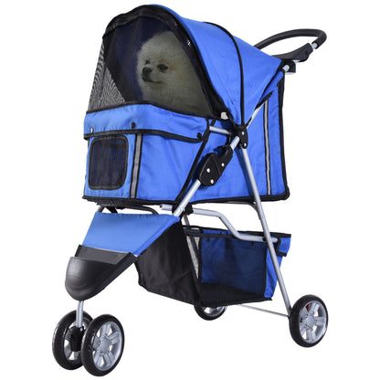 Dog Stroller Pet Stroller Foldable for Dogs & Cats Cat Stroller with Cushion Mesh Windows Cup Holder Storage Bag Cat Carrier Buggy Blue