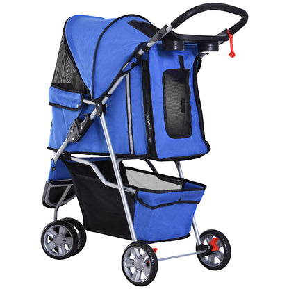 Dog Stroller Pet Stroller Foldable for Dogs & Cats Cat Stroller with Cushion Mesh Windows Cup Holder Storage Bag Cat Carrier Buggy Blue
