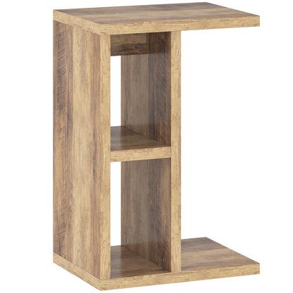 C-Shaped Coffee Table with 3 Shelves and 2 Open Compartments, Living Room and Bedroom Table, Space-Saving Side Table, 40x29.8x60 cm, Brown