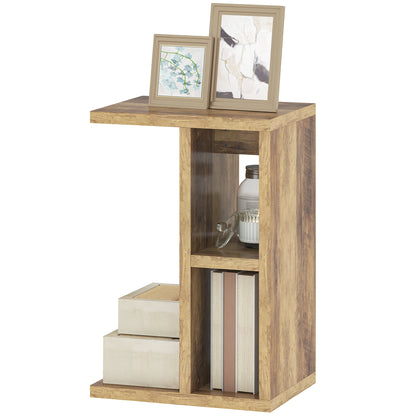 C-Shaped Coffee Table with 3 Shelves and 2 Open Compartments, Living Room and Bedroom Table, Space-Saving Side Table, 40x29.8x60 cm, Brown