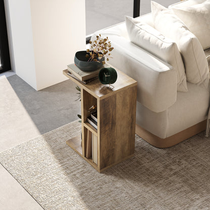 C-Shaped Coffee Table with 3 Shelves and 2 Open Compartments, Living Room and Bedroom Table, Space-Saving Side Table, 40x29.8x60 cm, Brown