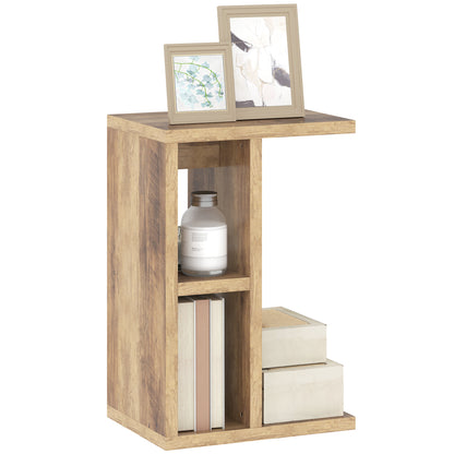 C-Shaped Coffee Table with 3 Shelves and 2 Open Compartments, Living Room and Bedroom Table, Space-Saving Side Table, 40x29.8x60 cm, Brown