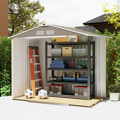 2.42m² Wood Effect Garden Shed with Reinforcement Base Without Floor 213x130x185 cm Outdoor Garden Shed with 2 Sliding Doors and 4 Windows for Tool Storage