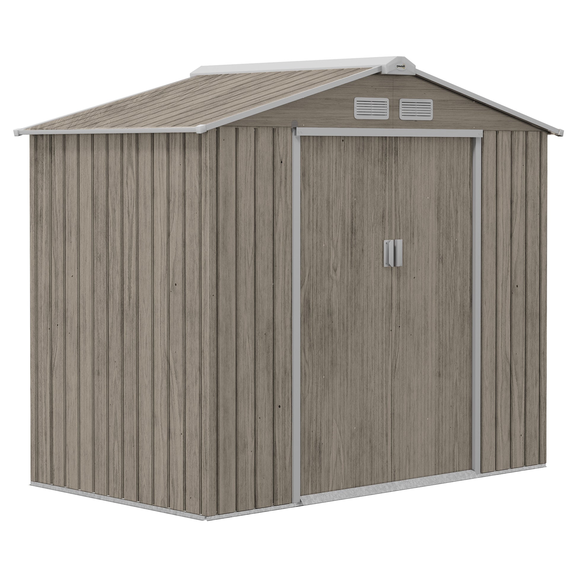 2.42m² Wood Effect Garden Shed with Reinforcement Base Without Floor 213x130x185 cm Outdoor Garden Shed with 2 Sliding Doors and 4 Windows for Tool Storage