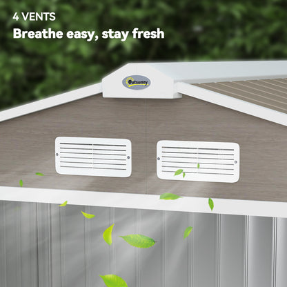 2.42m² Wood Effect Garden Shed with Reinforcement Base Without Floor 213x130x185 cm Outdoor Garden Shed with 2 Sliding Doors and 4 Windows for Tool Storage