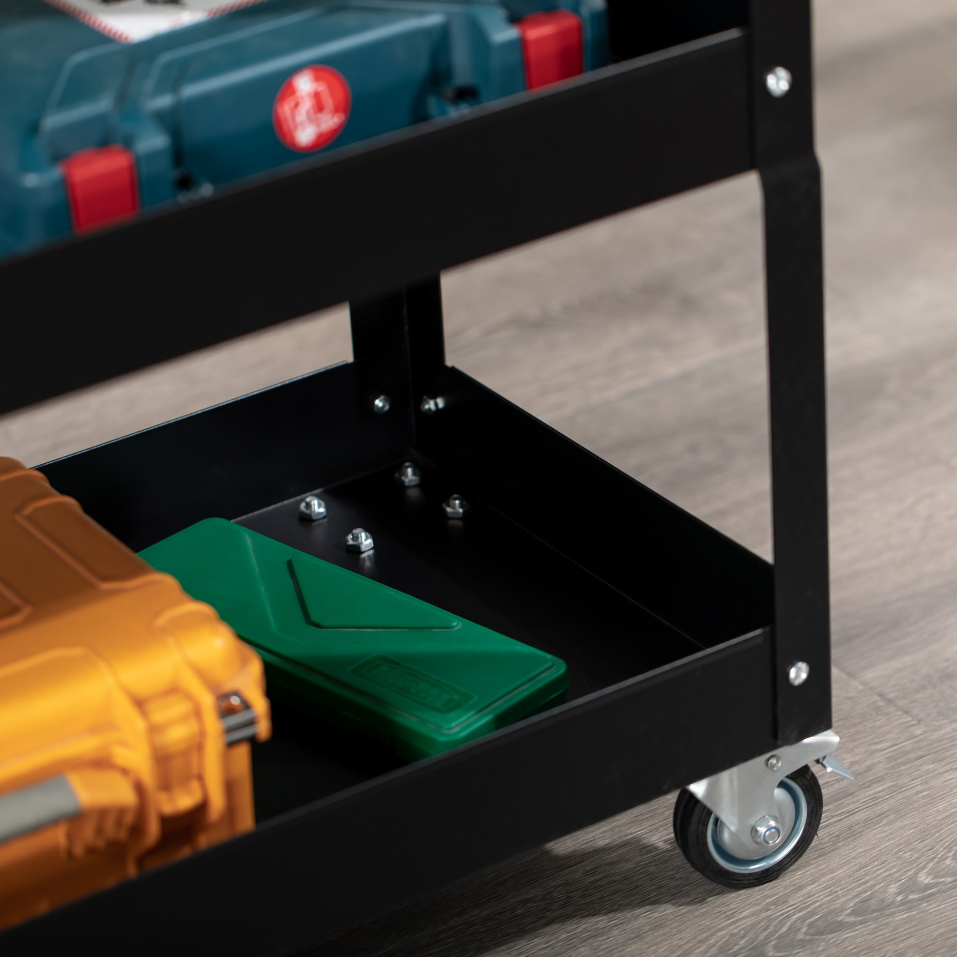 Workshop Cart with 3 Levels, Empty Tool Cart, Transport Cart with Side Handle, 4 Wheels, up to 150 kg Capacity, Steel, 83 x 35.3 x 76 cm, Black