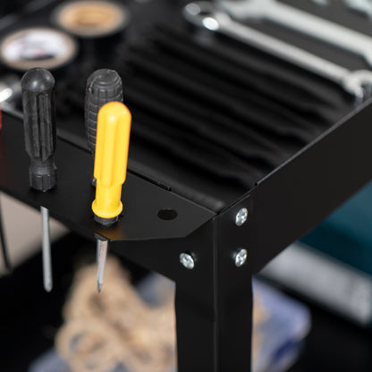 Workshop Cart with 3 Levels, Empty Tool Cart, Transport Cart with Side Handle, 4 Wheels, up to 150 kg Capacity, Steel, 83 x 35.3 x 76 cm, Black