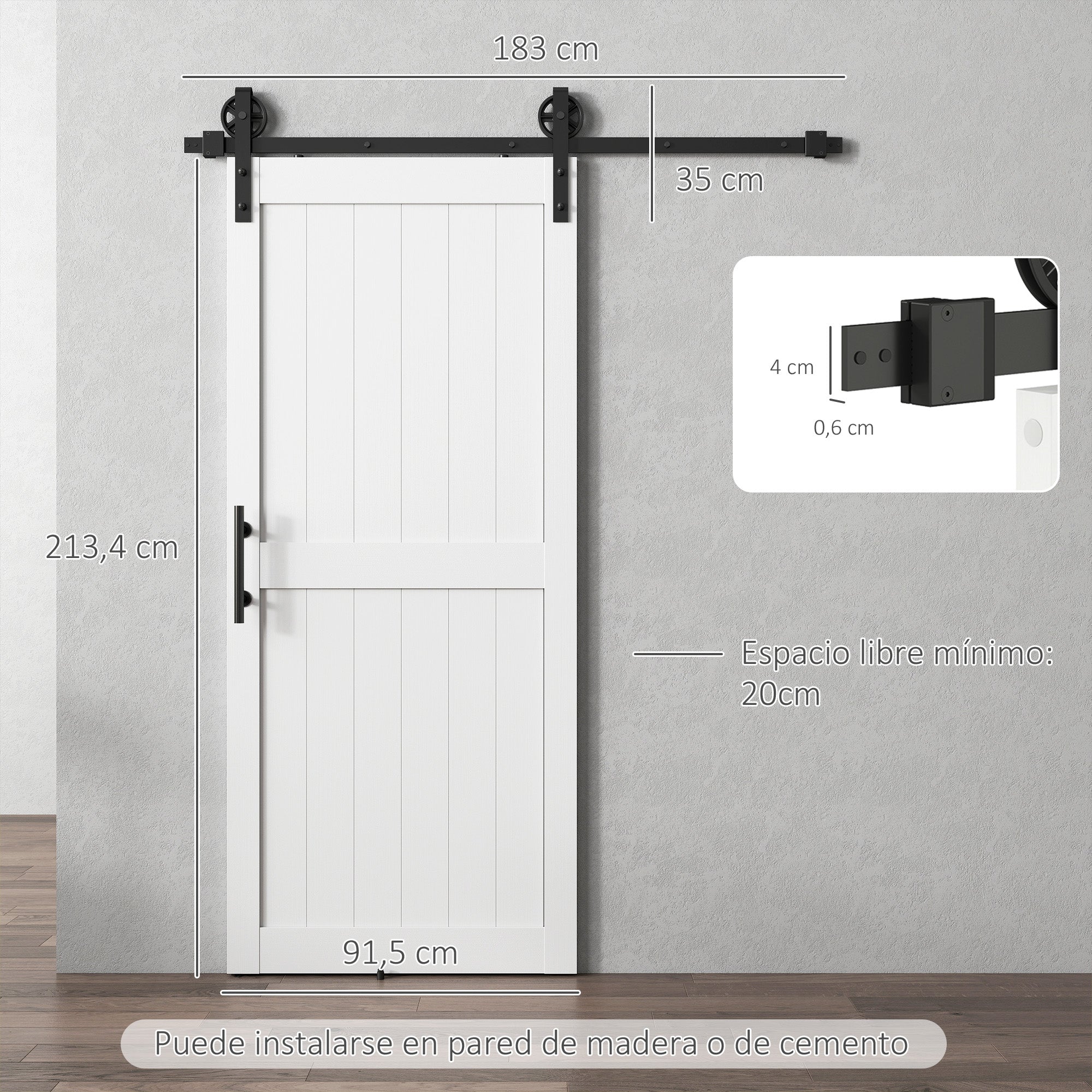Barn Sliding Door with 91.5x213.4 cm Upgraded Interior Sliding Door with Handle, Roller, and Improved Floor Guide for Bathroom Living Room White