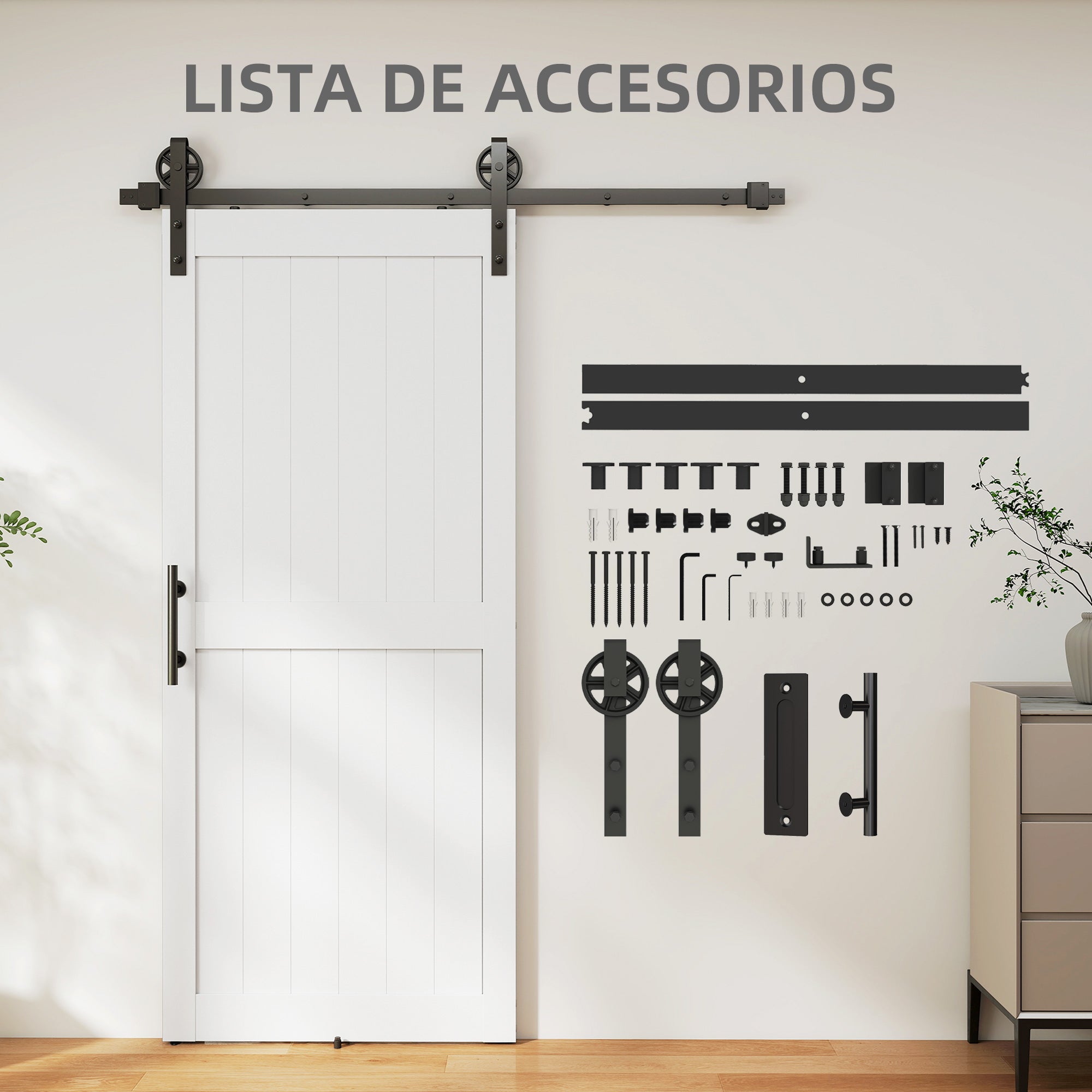 Barn Sliding Door with 91.5x213.4 cm Upgraded Interior Sliding Door with Handle, Roller, and Improved Floor Guide for Bathroom Living Room White
