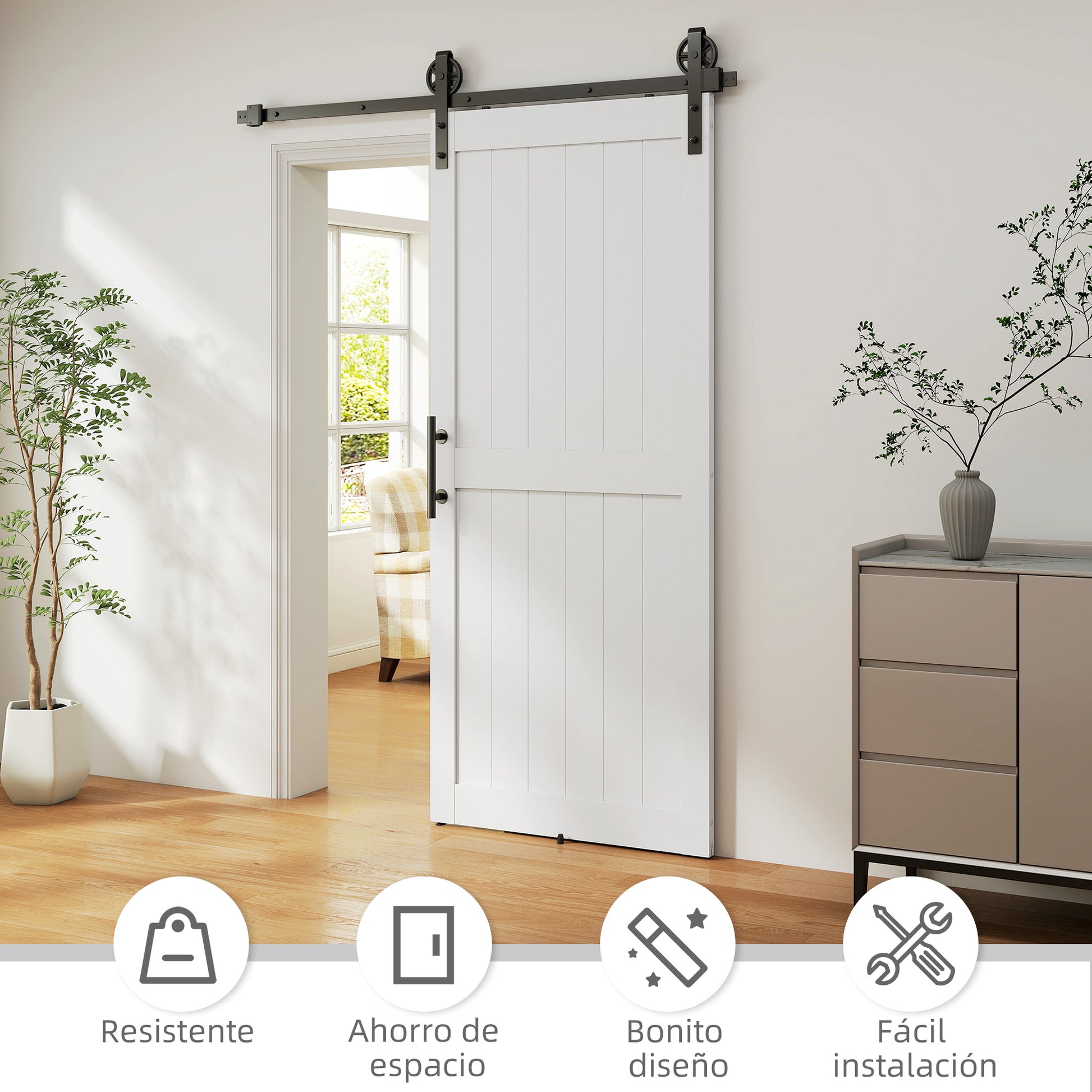 Barn Sliding Door with 91.5x213.4 cm Upgraded Interior Sliding Door with Handle, Roller, and Improved Floor Guide for Bathroom Living Room White