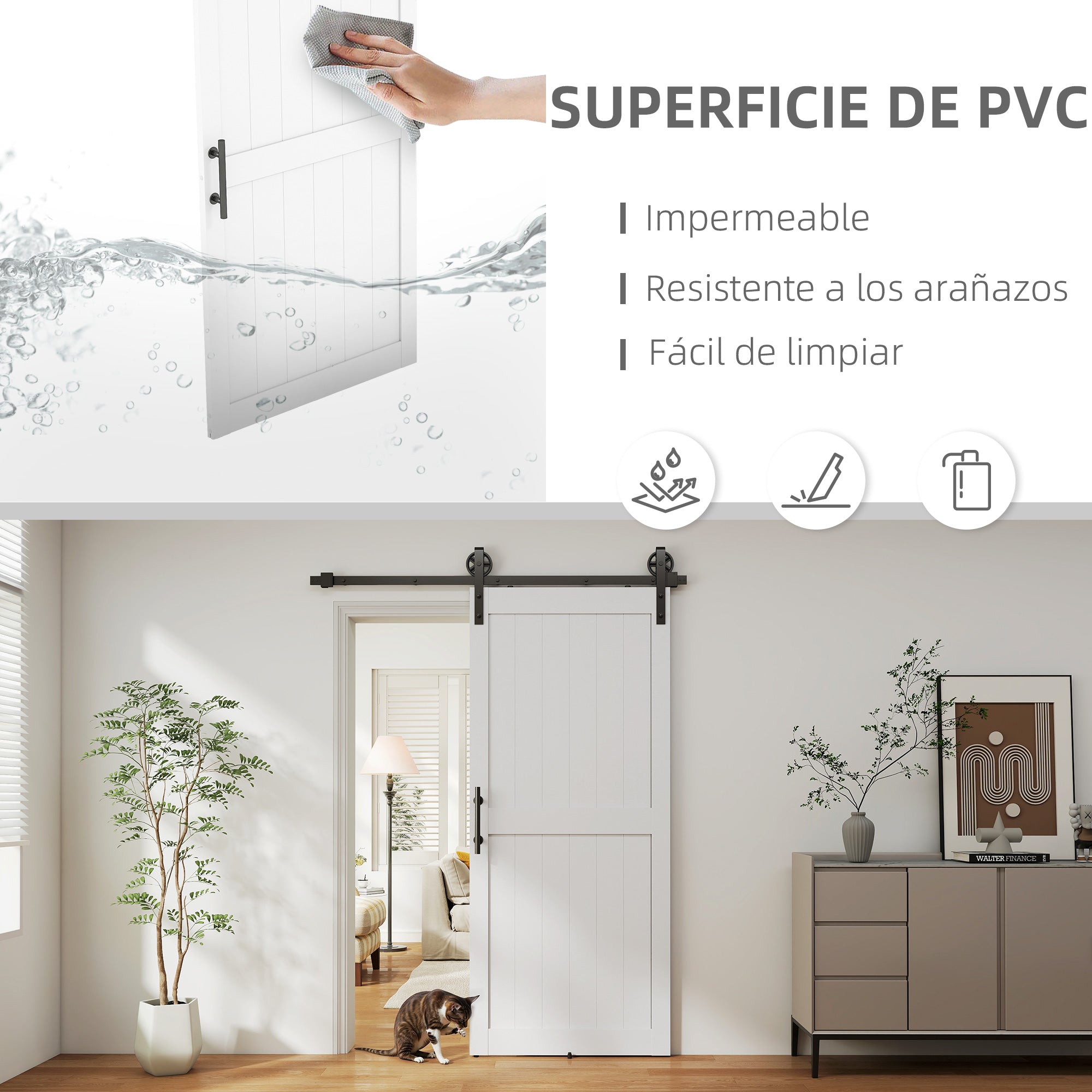 Barn Sliding Door with 91.5x213.4 cm Upgraded Interior Sliding Door with Handle, Roller, and Improved Floor Guide for Bathroom Living Room White