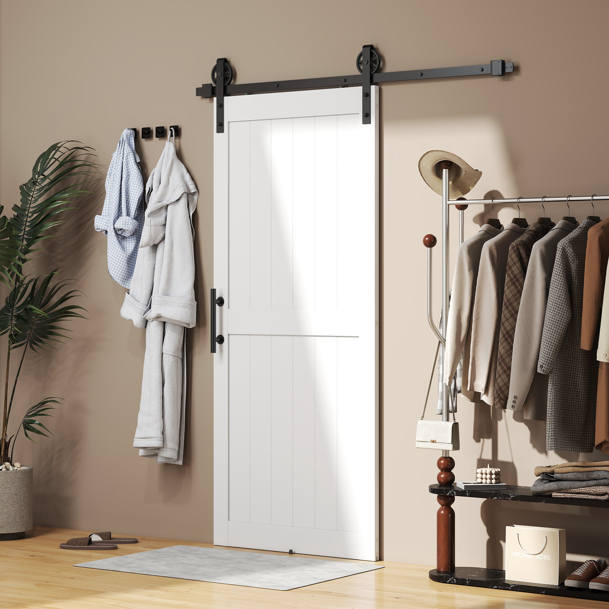Barn Sliding Door with 91.5x213.4 cm Upgraded Interior Sliding Door with Handle, Roller, and Improved Floor Guide for Bathroom Living Room White