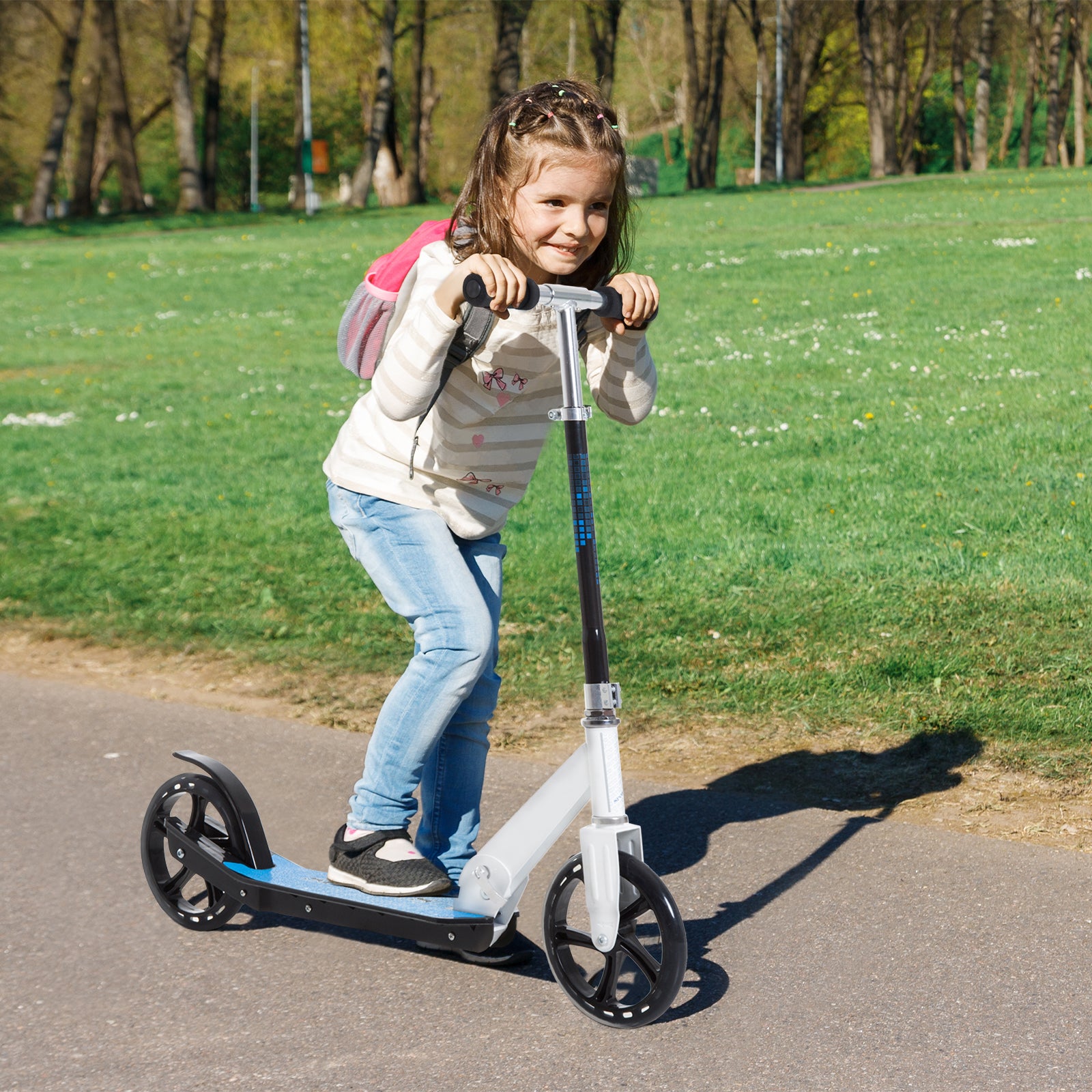 Scooter for Kids and Adults Folding Scooter Adjustable Handlebar Lightweight Aluminum Frame Stable Load 80kg Aluminum 84x34x86-96 cm White