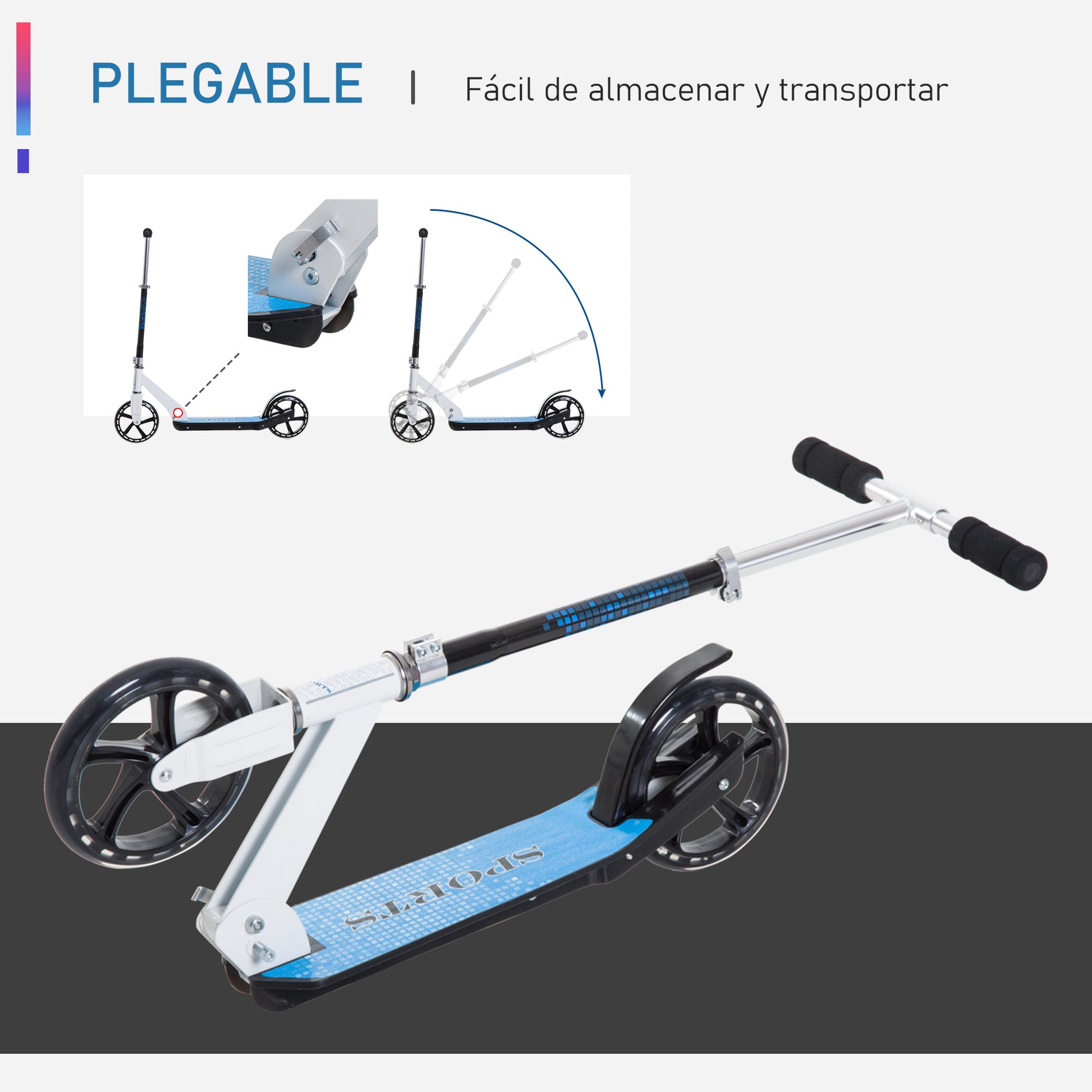 Scooter for Kids and Adults Folding Scooter Adjustable Handlebar Lightweight Aluminum Frame Stable Load 80kg Aluminum 84x34x86-96 cm White