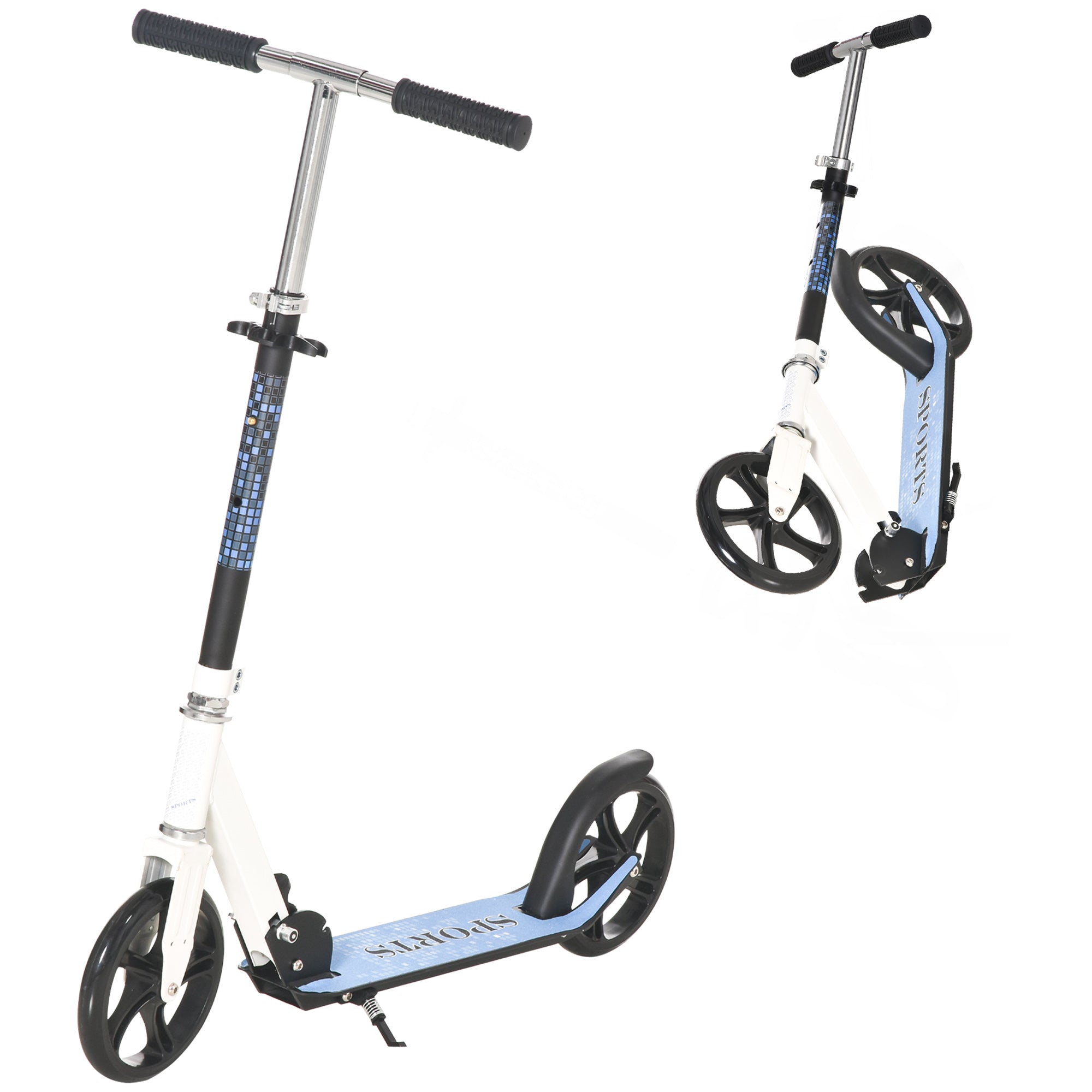 Scooter for Kids and Adults Folding Scooter Adjustable Handlebar Lightweight Aluminum Frame Stable Load 80kg Aluminum 84x34x86-96 cm White