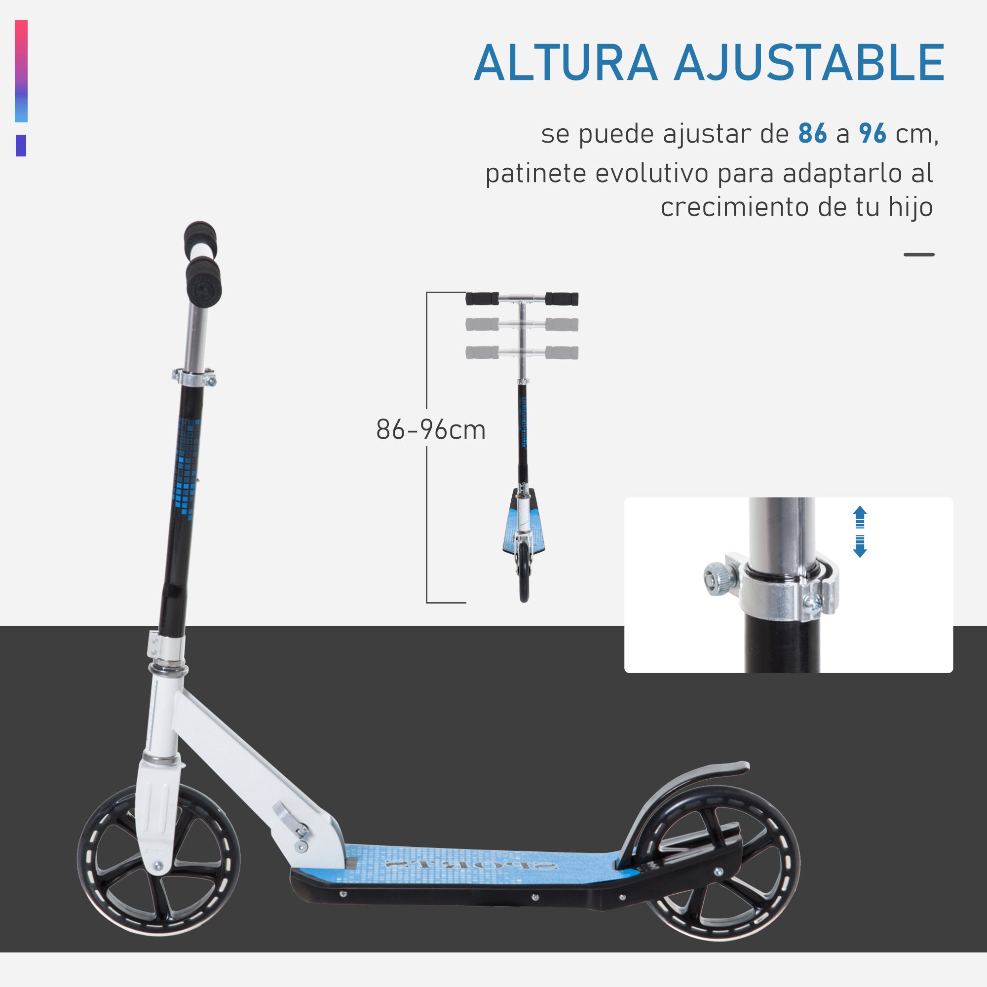 Scooter for Kids and Adults Folding Scooter Adjustable Handlebar Lightweight Aluminum Frame Stable Load 80kg Aluminum 84x34x86-96 cm White