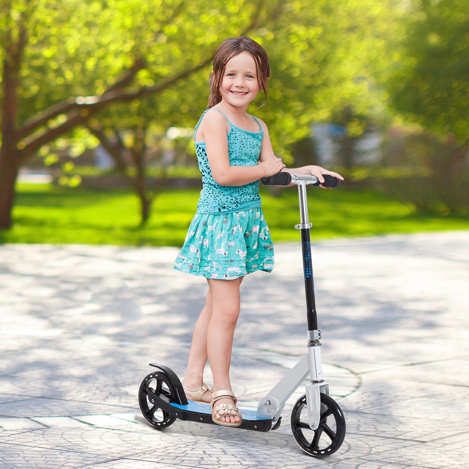 Scooter for Kids and Adults Folding Scooter Adjustable Handlebar Lightweight Aluminum Frame Stable Load 80kg Aluminum 84x34x86-96 cm White