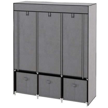Fabric Wardrobe with Clothes Rail, Drawers, Zipper Foldable Wardrobe for Bedroom, Dressing Room, 125 x 43 x 162.5 cm, Dark Grey