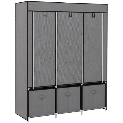 Fabric Wardrobe with Clothes Rail, Drawers, Zipper Foldable Wardrobe for Bedroom, Dressing Room, 125 x 43 x 162.5 cm, Dark Grey