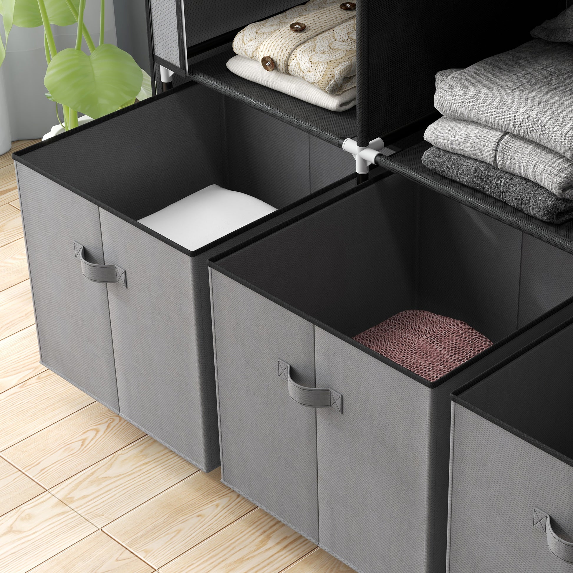 Fabric Wardrobe with Clothes Rail, Drawers, Zipper Foldable Wardrobe for Bedroom, Dressing Room, 125 x 43 x 162.5 cm, Dark Grey