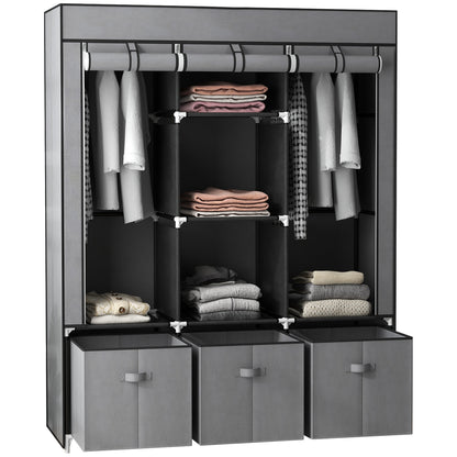 Fabric Wardrobe with Clothes Rail, Drawers, Zipper Foldable Wardrobe for Bedroom, Dressing Room, 125 x 43 x 162.5 cm, Dark Grey