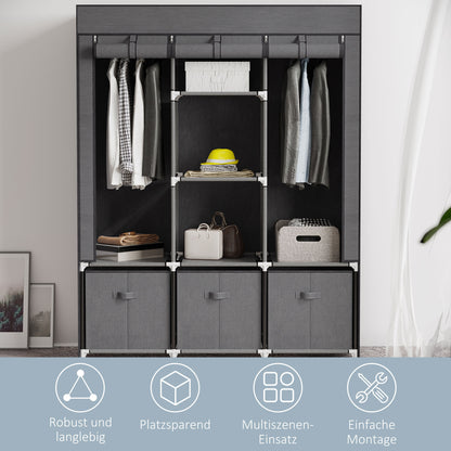Fabric Wardrobe with Clothes Rail, Drawers, Zipper Foldable Wardrobe for Bedroom, Dressing Room, 125 x 43 x 162.5 cm, Dark Grey