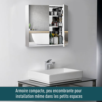 Stainless Steel Frame Mirror Cabinet with Storage Shelf for Bathroom Toilet dim. 60L x 12W x 55H cm