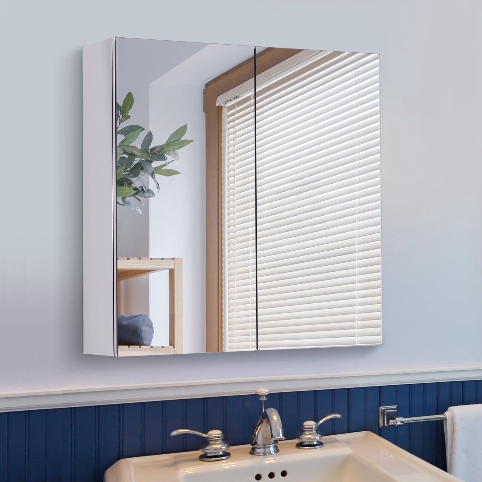Stainless Steel Frame Mirror Cabinet with Storage Shelf for Bathroom Toilet dim. 60L x 12W x 55H cm