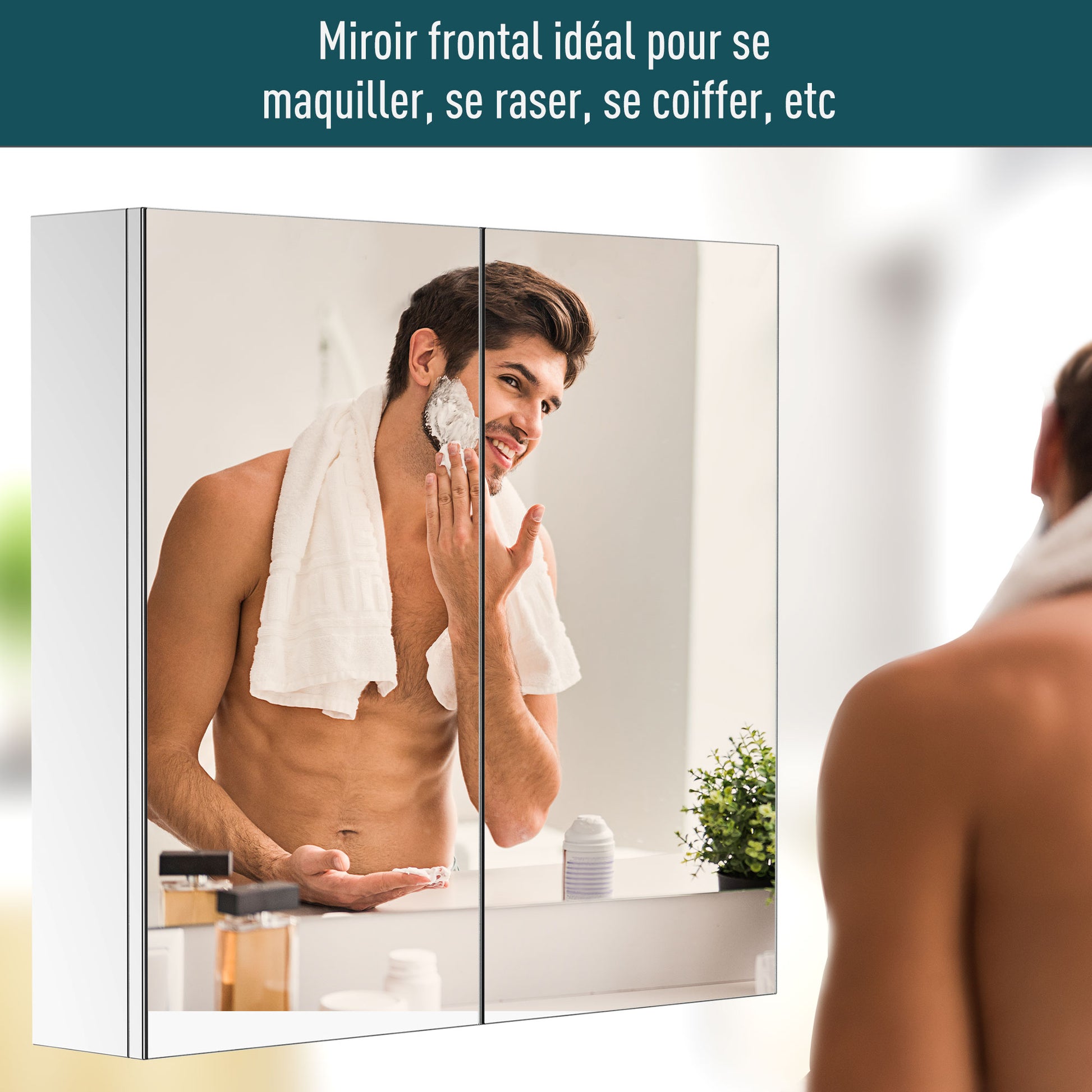 Stainless Steel Frame Mirror Cabinet with Storage Shelf for Bathroom Toilet dim. 60L x 12W x 55H cm
