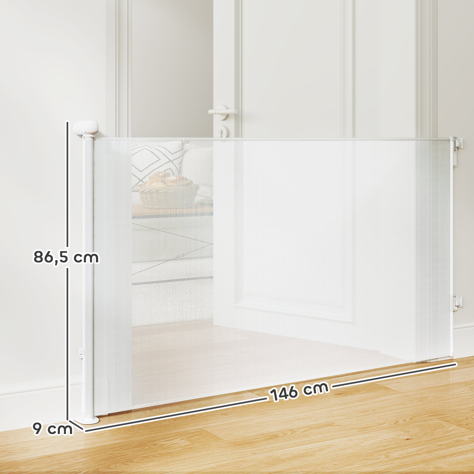 Retractable Dog Safety Barrier 0-140 cm Width, Stair and Door Barrier for Dogs and Cats with Lock, White