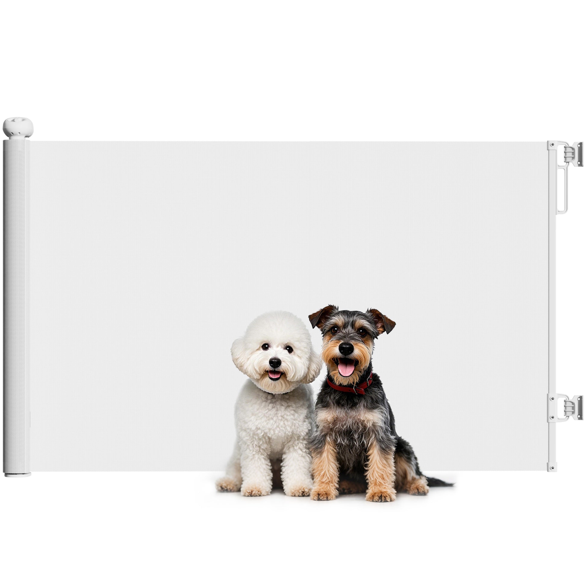 Retractable Dog Safety Barrier 0-140 cm Width, Stair and Door Barrier for Dogs and Cats with Lock, White