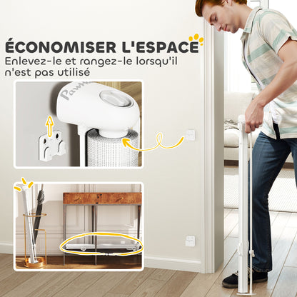 Retractable Dog Safety Barrier 0-140 cm Width, Stair and Door Barrier for Dogs and Cats with Lock, White
