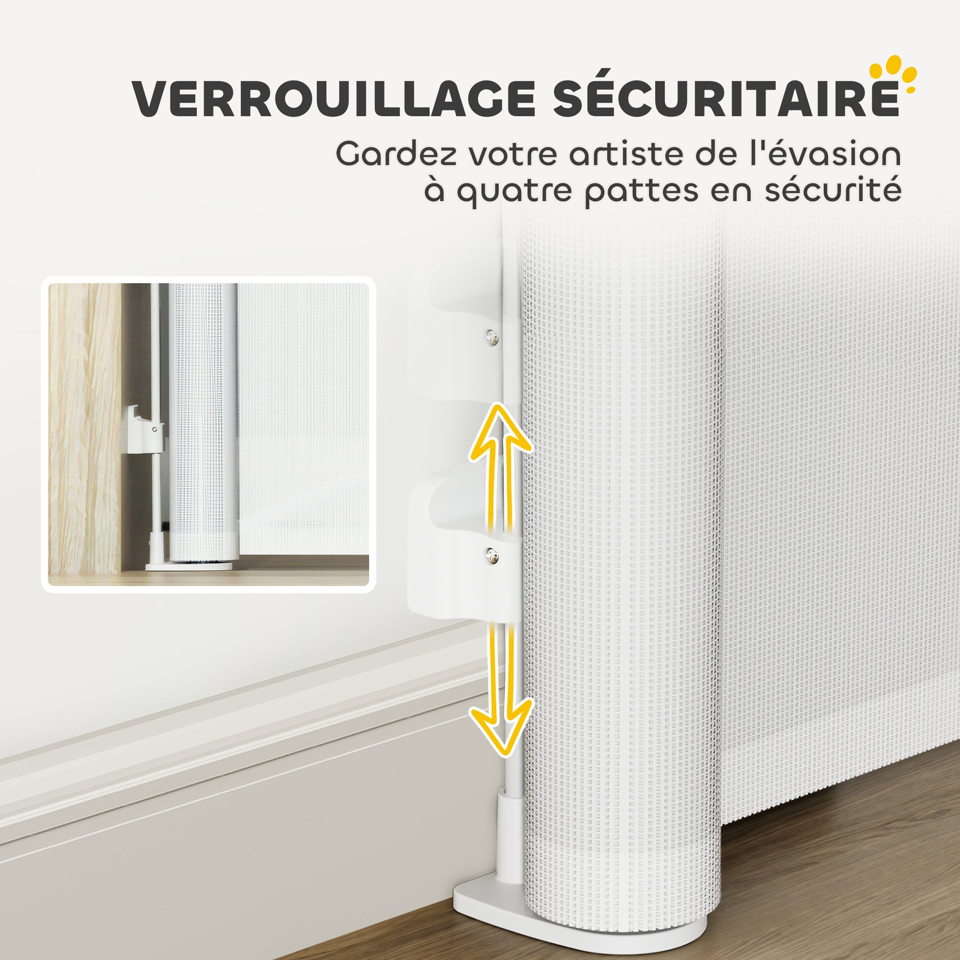 Retractable Dog Safety Barrier 0-140 cm Width, Stair and Door Barrier for Dogs and Cats with Lock, White