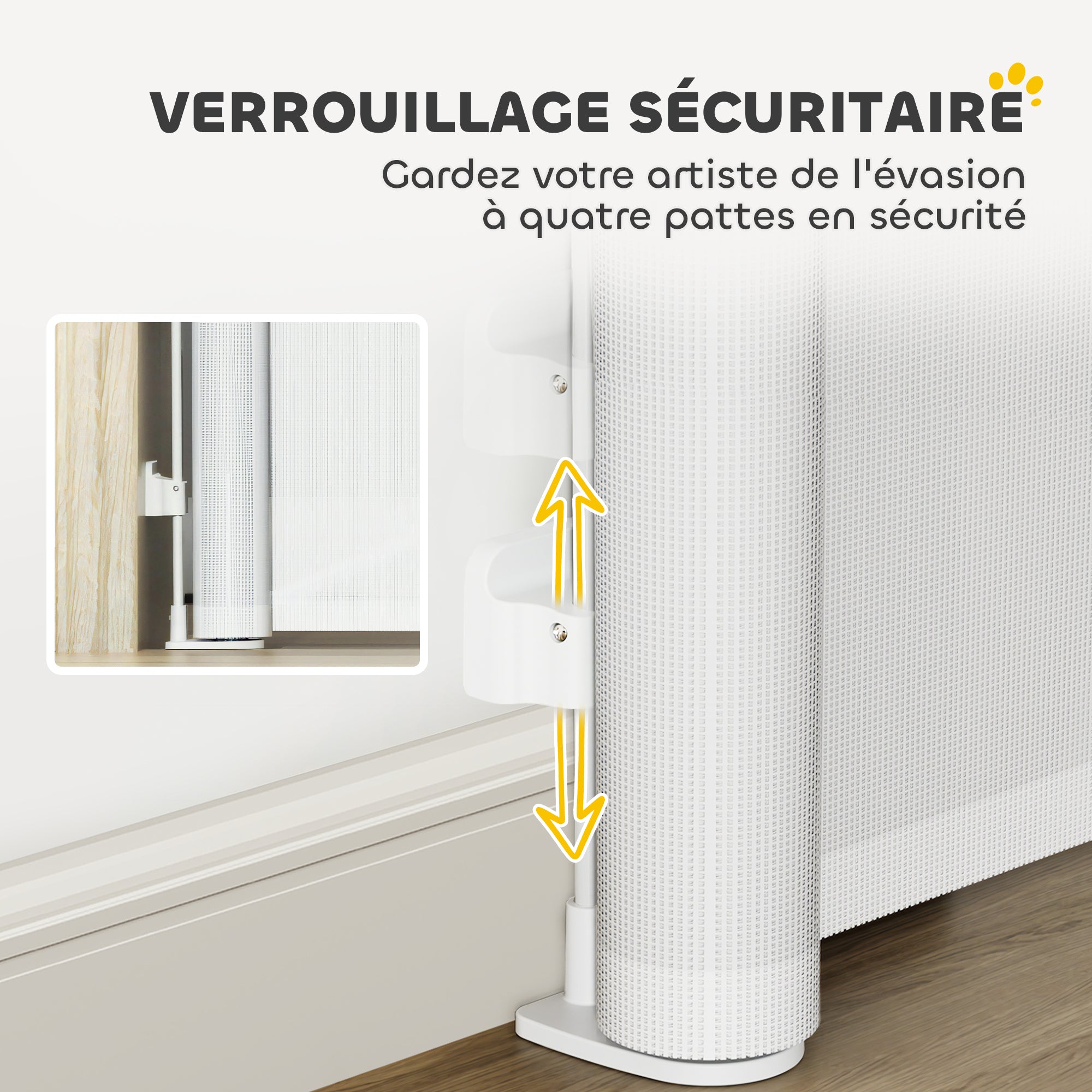 Retractable Dog Safety Barrier 0-140 cm Width, Stair and Door Barrier for Dogs and Cats with Lock, White
