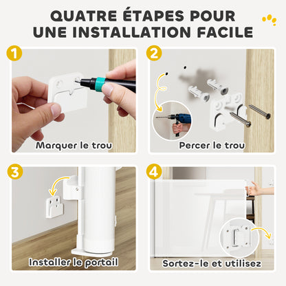 Retractable Dog Safety Barrier 0-140 cm Width, Stair and Door Barrier for Dogs and Cats with Lock, White