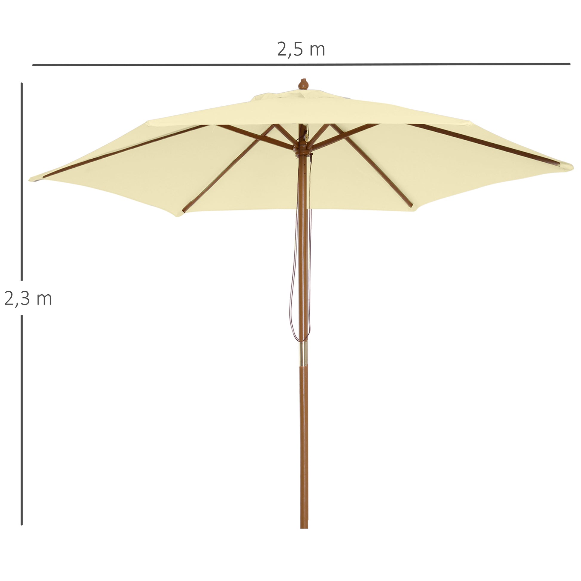 Outdoor Garden Umbrella Double Top Hexagonal Large Size Jardin Ø 2.5 x 2.3H m Bamboo Wood Cream